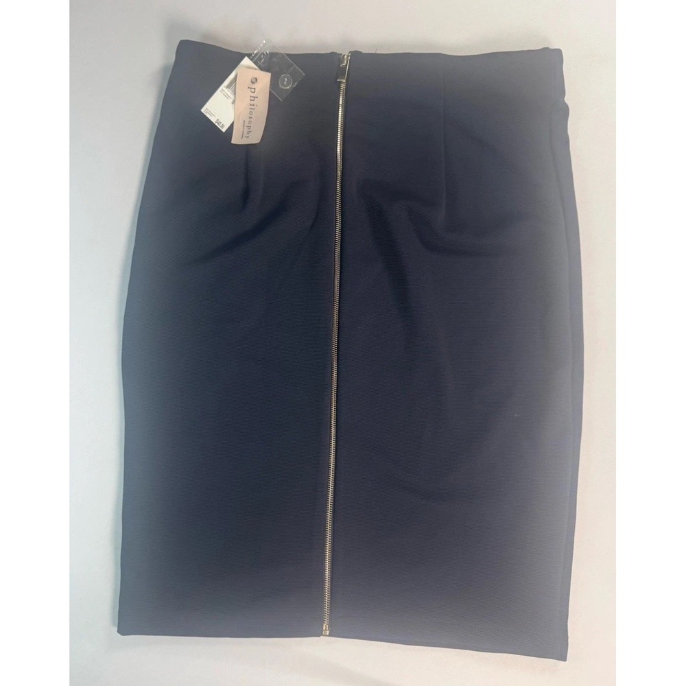 Philosophy Skirt 14 Large Navy Blue Gold Zipper Knee Length New With Tags - Picture 1 of 6